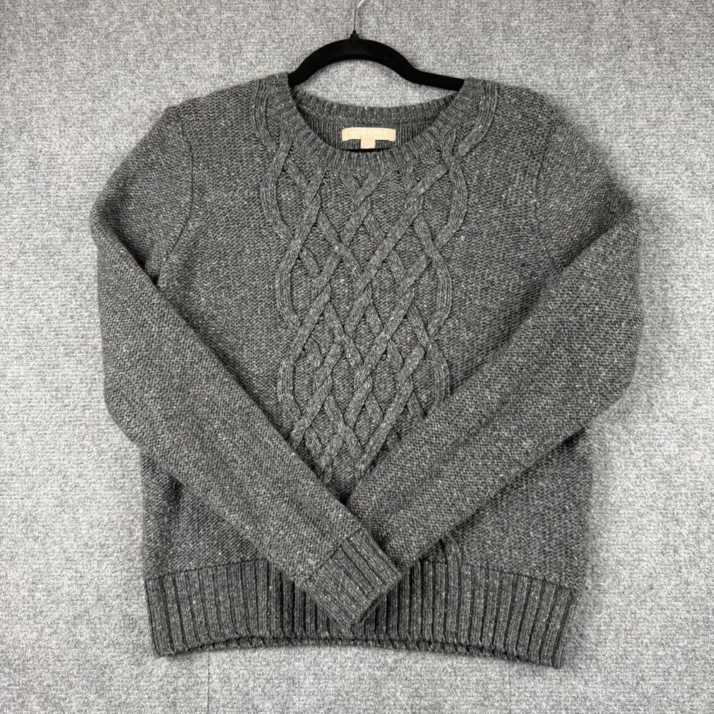 Cable Knit Sweater Banana Republic Women's Medium Tweed Heather Gray/ Charcoal